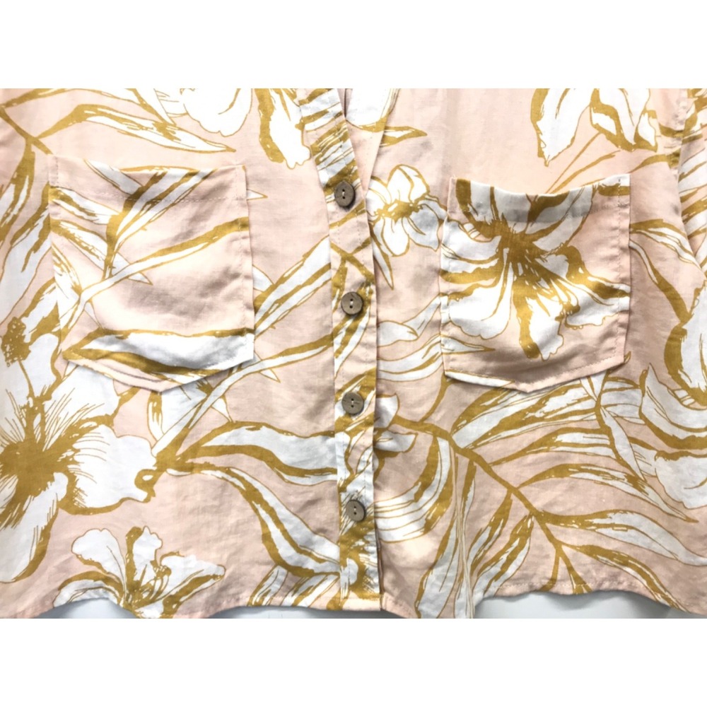Rachel Zoe Blouse Womens Size M Linen Blend Button Up Tropical Crop Floral Beach - Picture 3 of 7